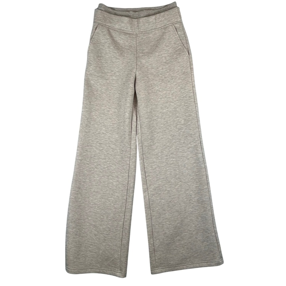 OGL Fuzzluxe Women Oatmeal Heather Wide Leg Double Waisted Pants High Rise Small